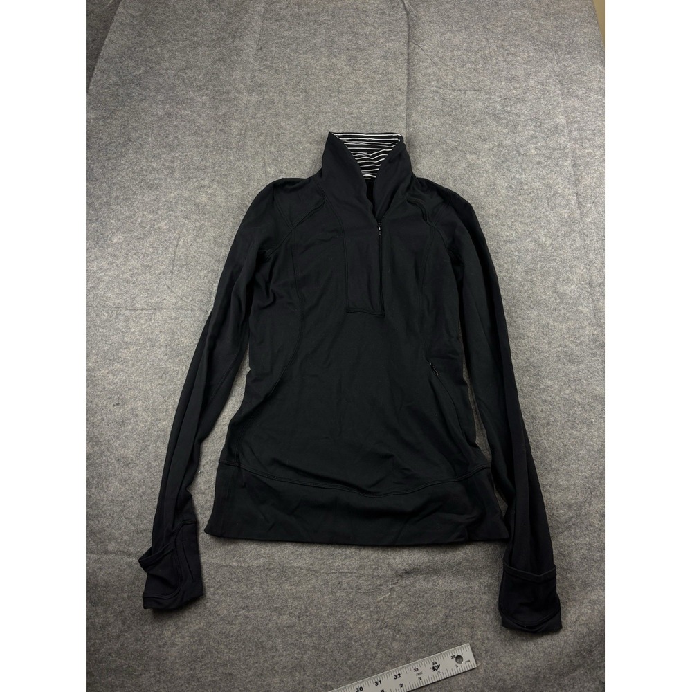 Lululemon Womens 6 Think Fast 1/4 Zip Jacket Black Striped Collar Rulu Running